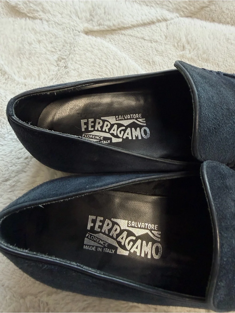 $850 Ferragamo Men's Navy Blue Suede Slip-On Loafers 8.5 D